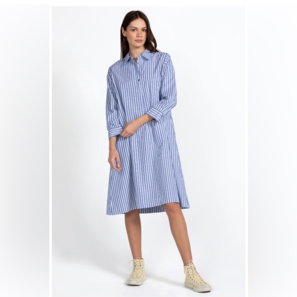 Johnny Was Giorgia Henley Blue Striped Shirt Dress XL